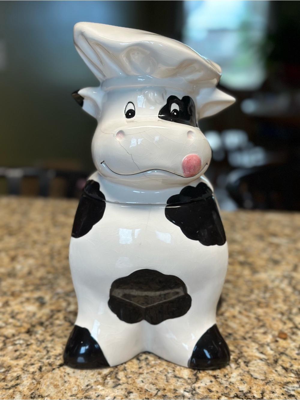 Vintage Ceramic Cow Cookie Jar - White and Black Kitchen Canister